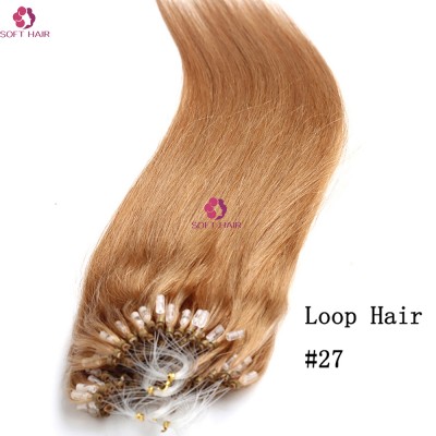 wholesale color 27 honey blonde Russian 100% cheap remy micro ring hair extensions pre loop hair