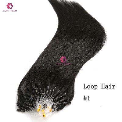 wholesale soft hair color 1 jet black 30 inch cheap brazilian micro ring loop hair extensions