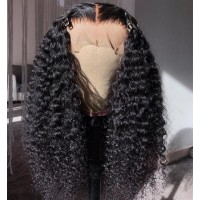 180% Heavy Density Indian Remy Hair Advanced Bleached Knots Pre-Plucked Hairline Tight Curly Middle Part 360 Lace Frontal Wig