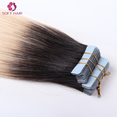 Ombre human hair with dark roots 1b 613 blonde russian hair tape hair extensions