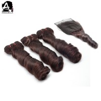 Angelbella Brazilian Spring Wave Remy Human Hair Weaving With 4x4 Lace Closure